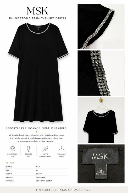 MSK Dresses & Skirts - MSK Black short sleeves dress XL With Rhinestone Trimmed